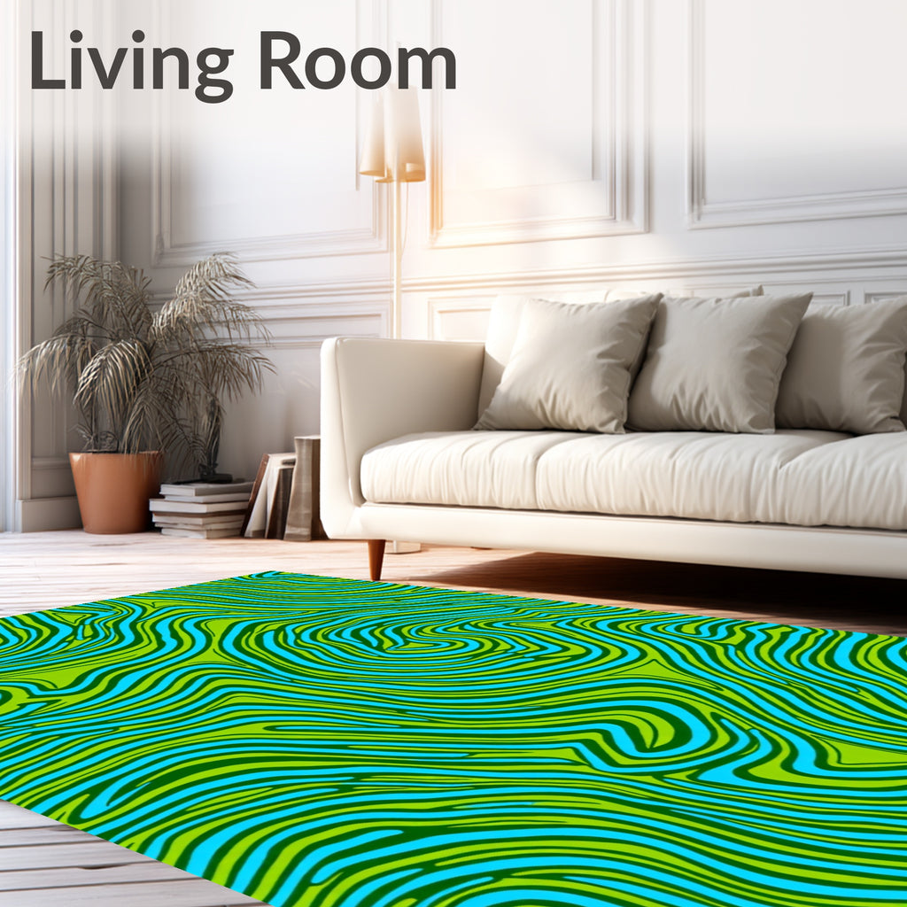 Vibrant Lime Blue Swirl Abstraction Rug