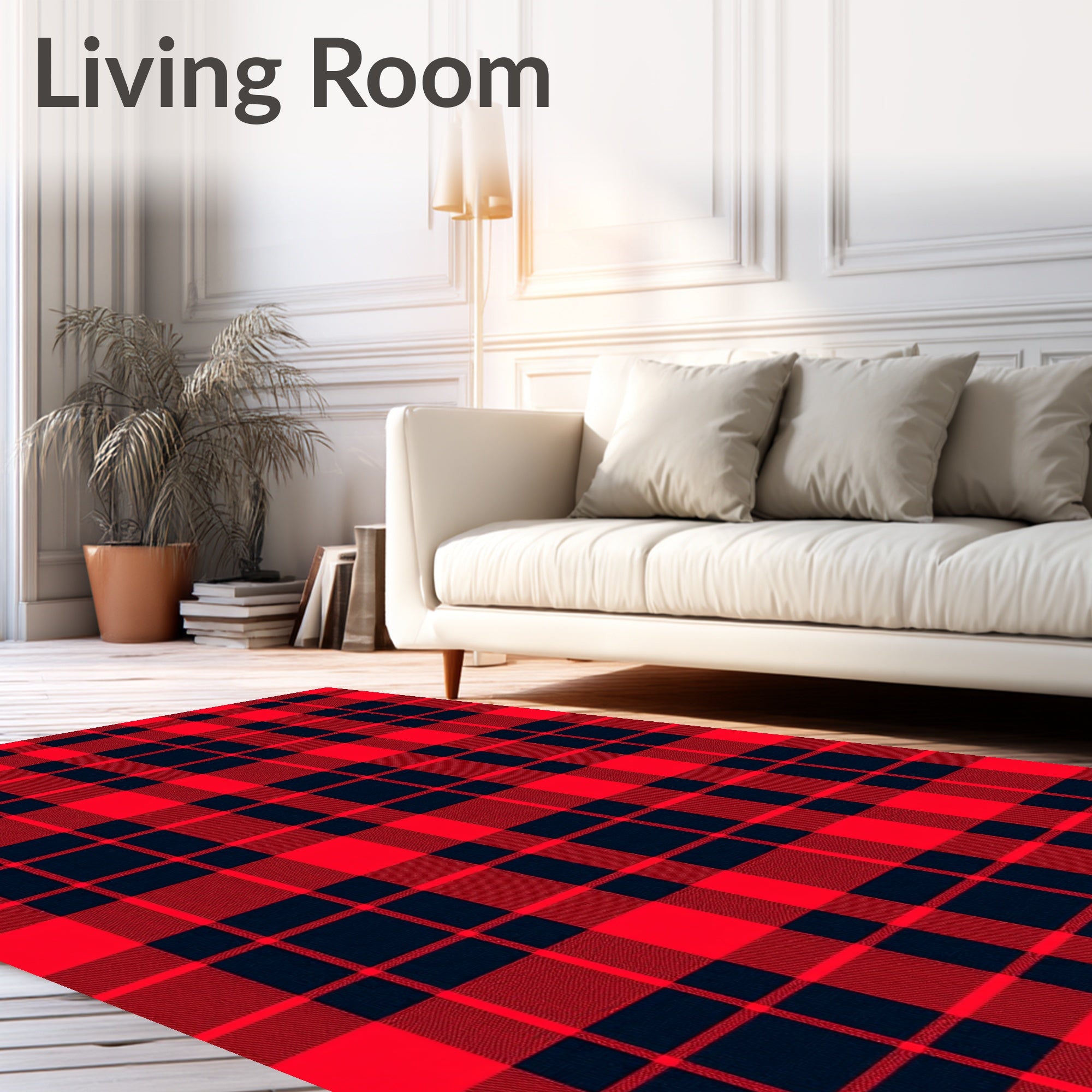 Rustic Red and Blue Plaid Squares Rug
