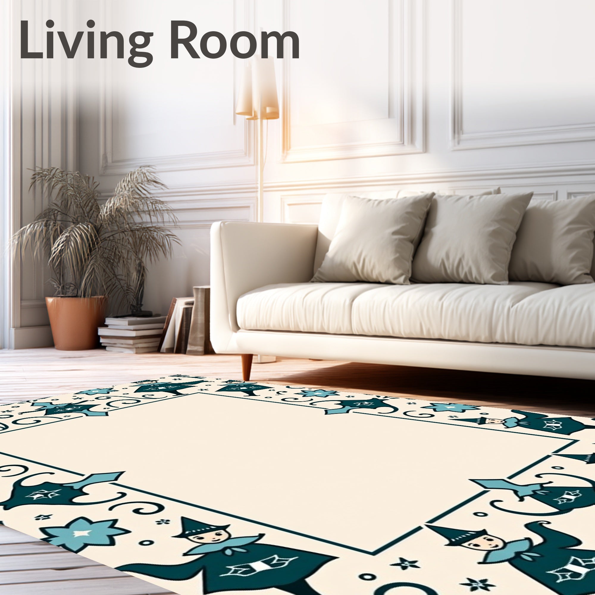 Teal Jester Folk Art Frame Rug
