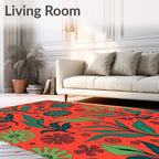 Vibrant Coral Tropical Foliage Flowers Rug