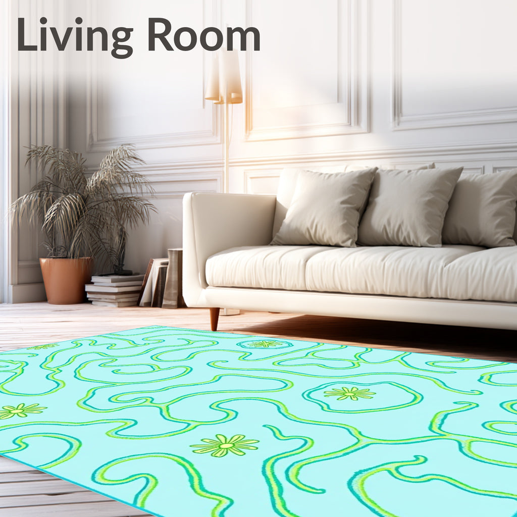 Aqua And Lime Swirl Floral Rug
