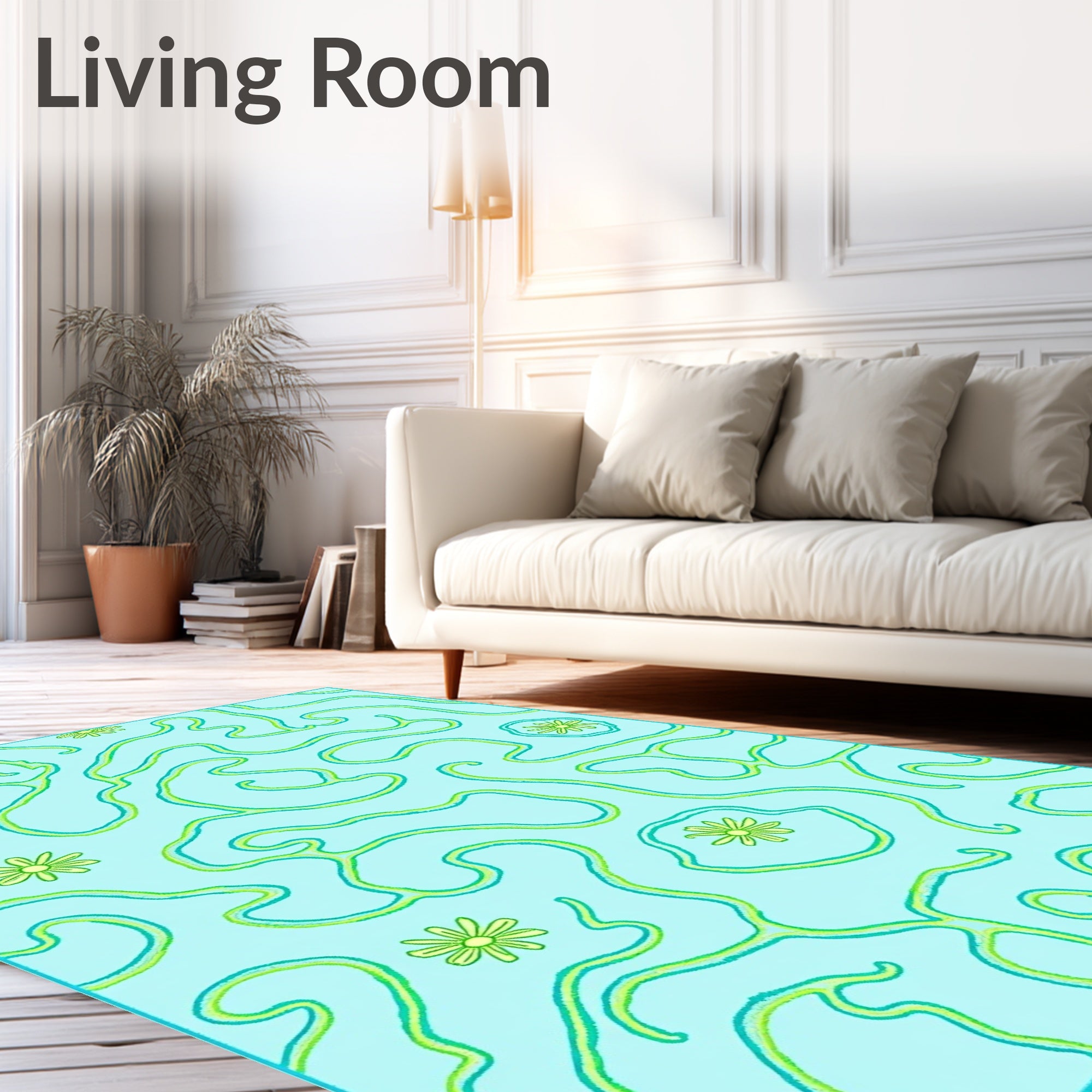 Aqua And Lime Swirl Floral Rug