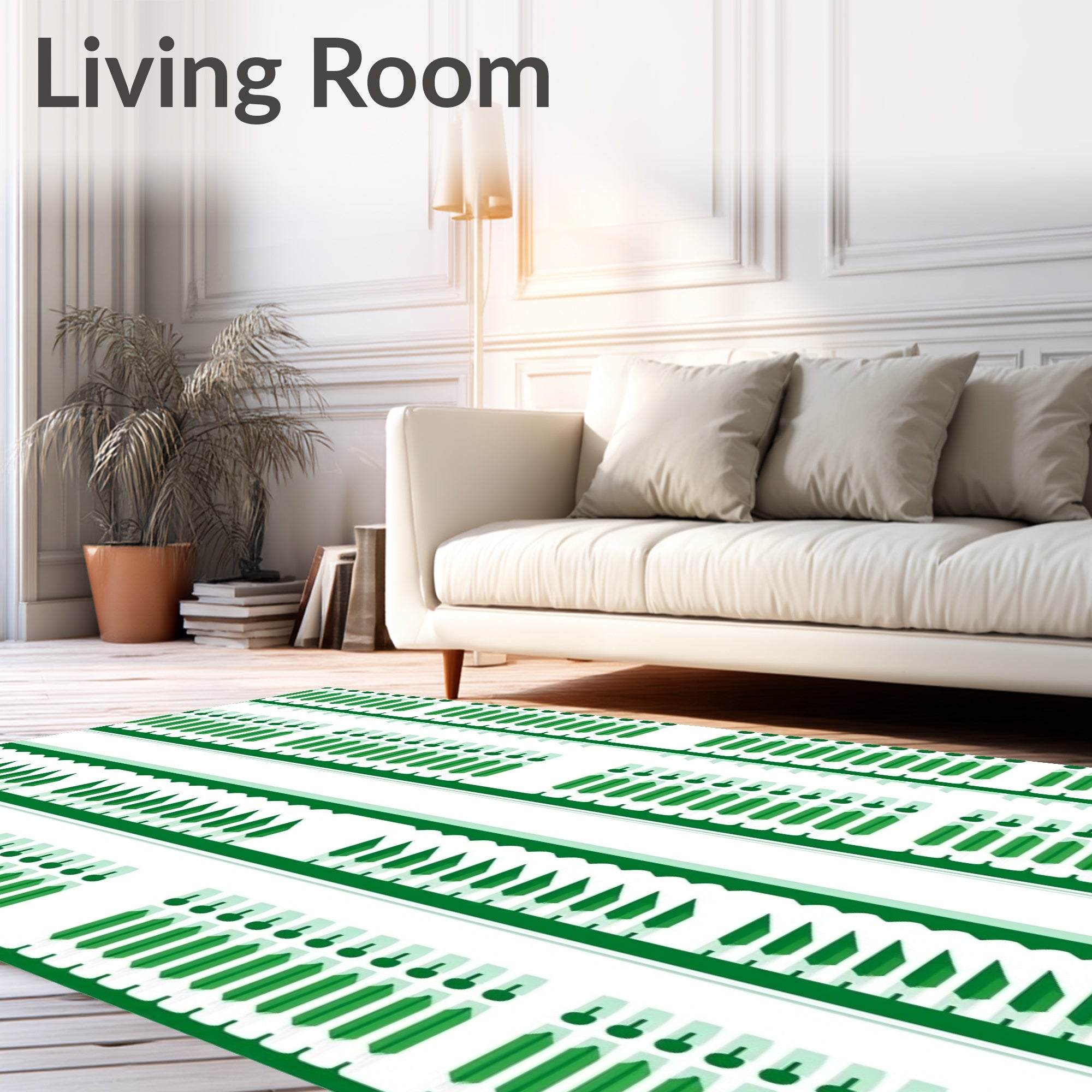 Emerald Green Vertical Stripe Geometric Rug