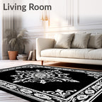 Ornate Black White Floral Medallion Rug
