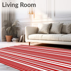 Bold Crimson White Vertical Stripes Rug
