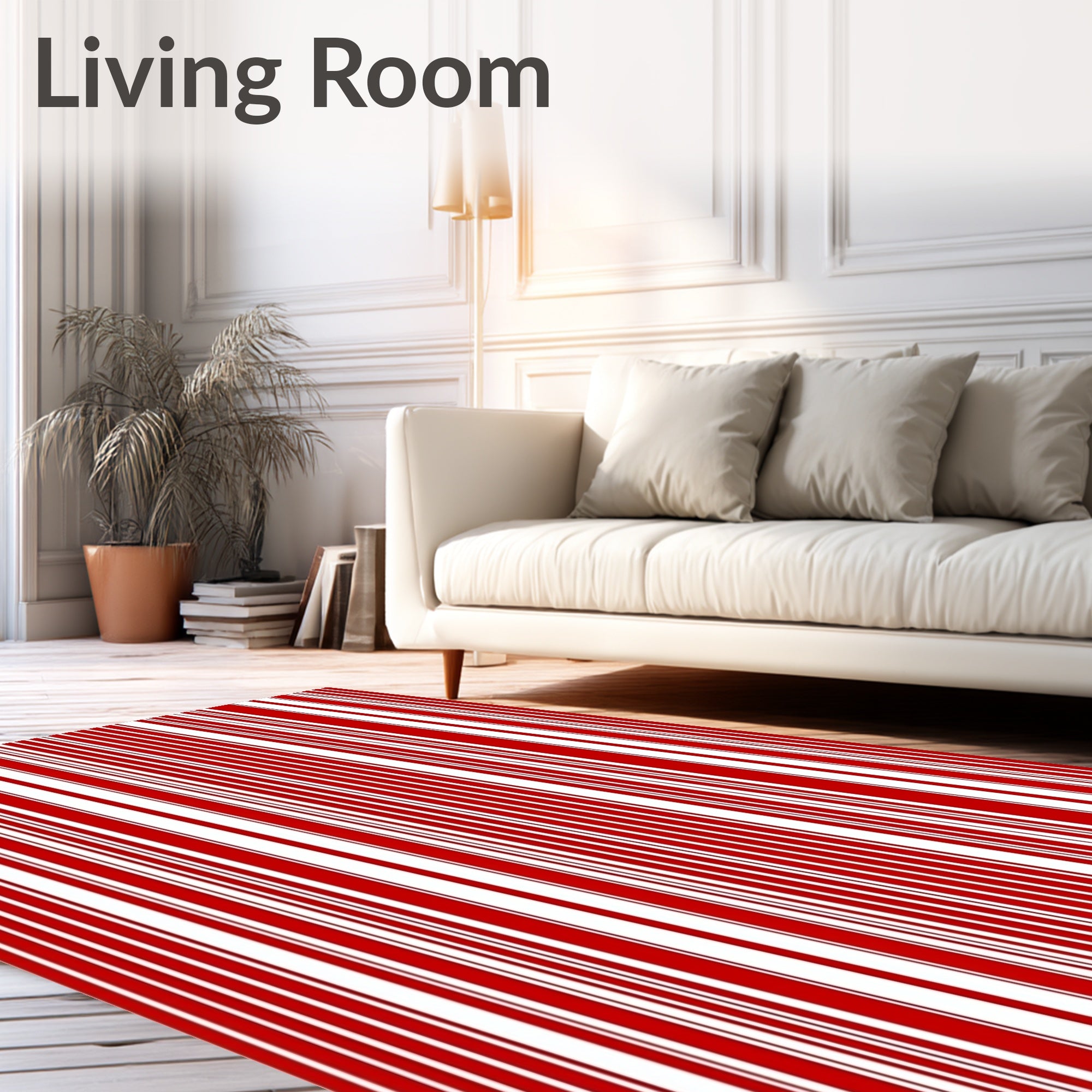 Bold Crimson White Vertical Stripes Rug