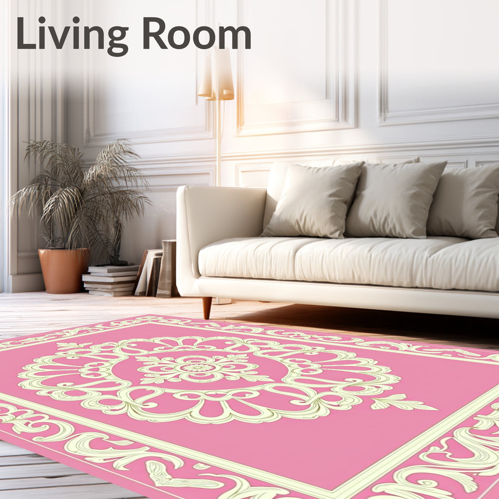 Baroque Floral Ivory Pink Medallion Rug
