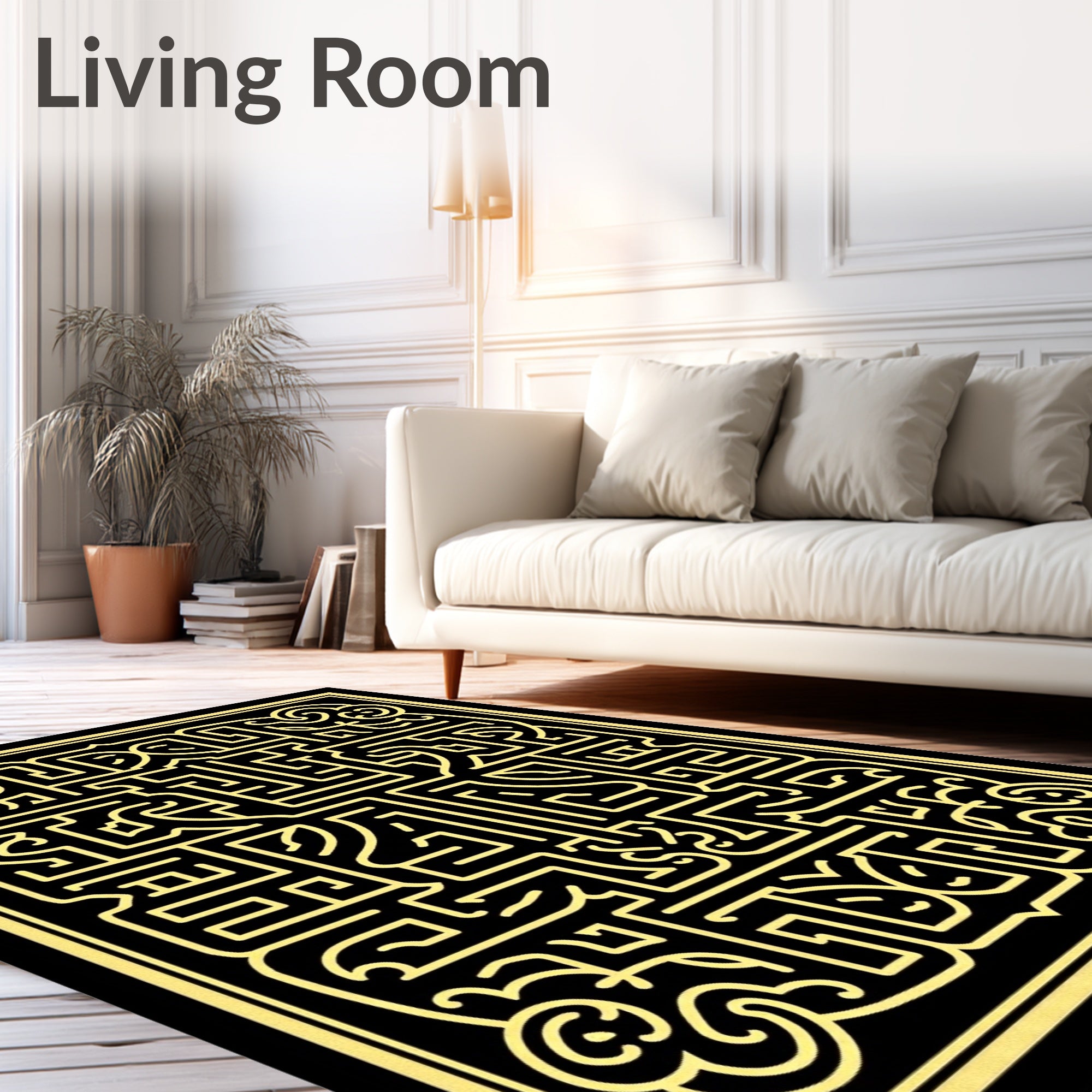 Golden Black Maze Art Nouveau Rug