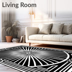 Bold Black Sunburst Geometric Rug