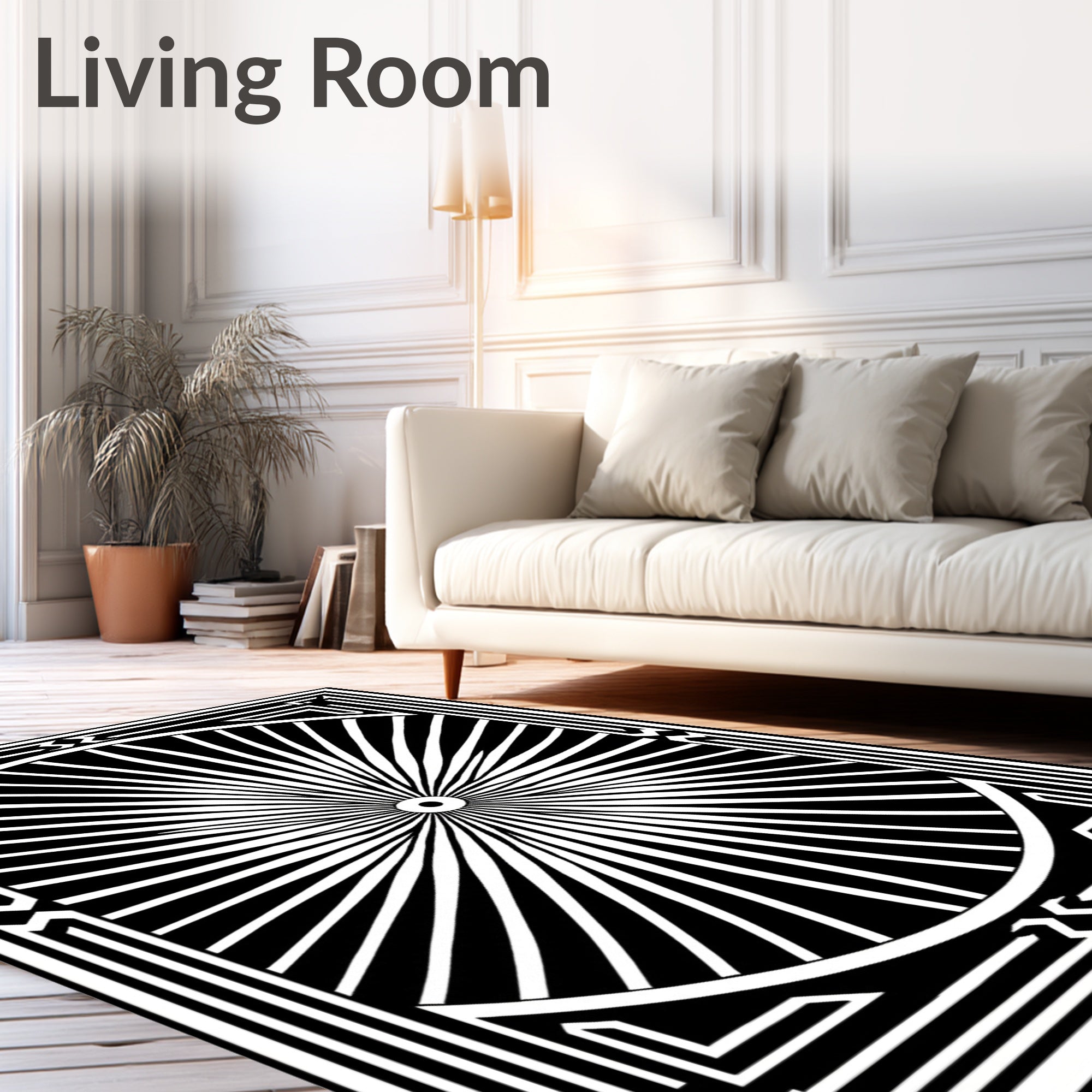 Bold Black Sunburst Geometric Rug