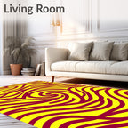 Crimson Swirl Yellow Wave Rug