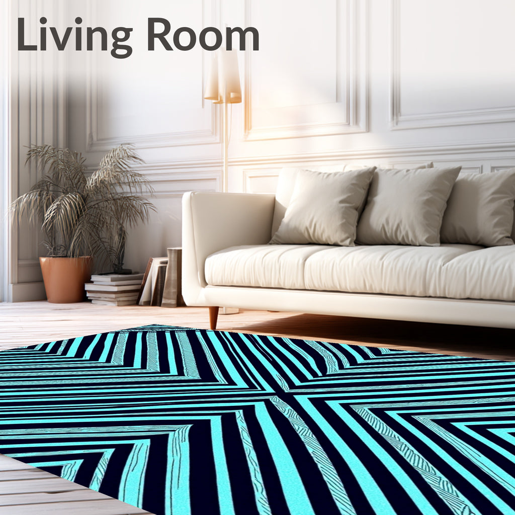 Aqua Blue Chevron Stripes Rug