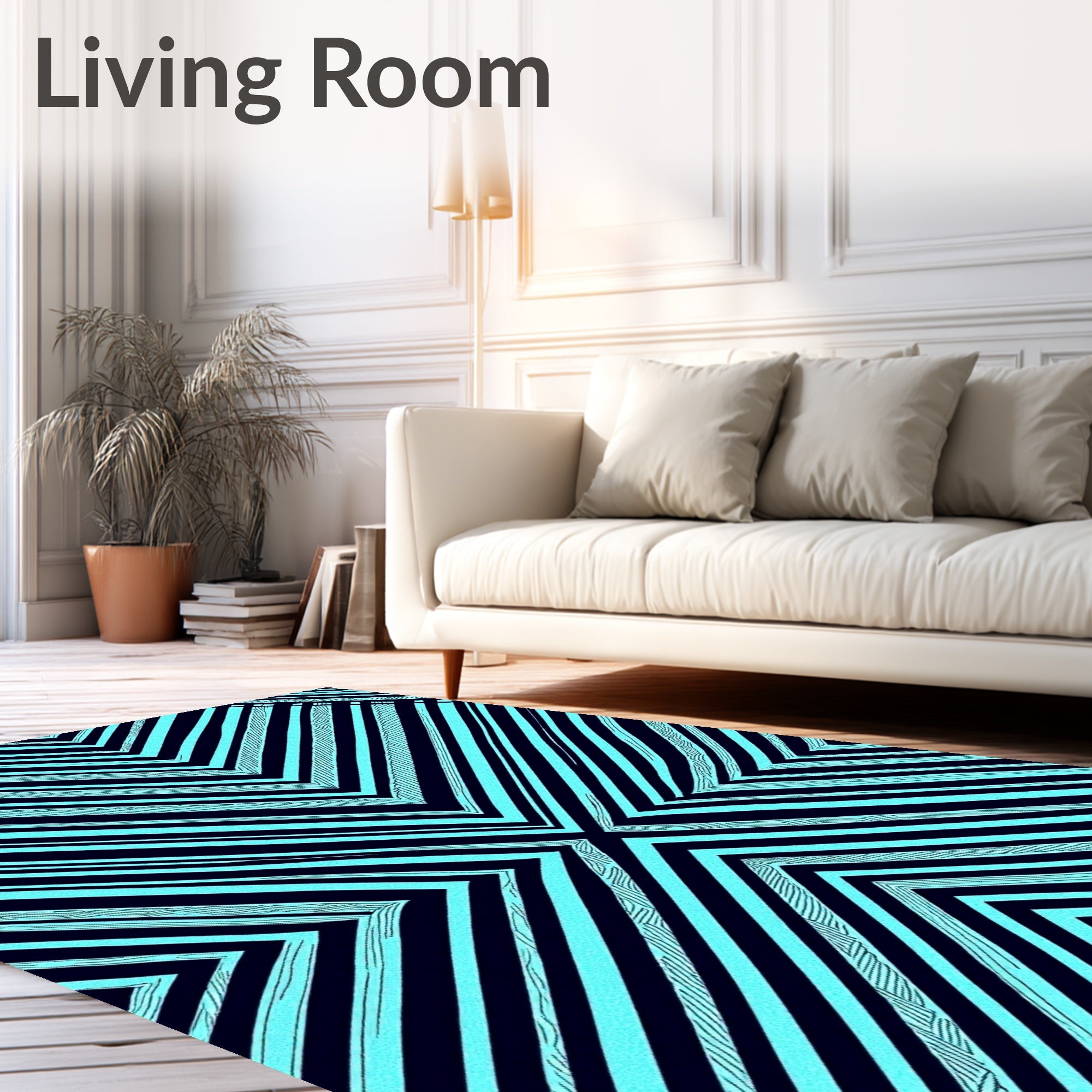 Aqua Blue Chevron Stripes Rug