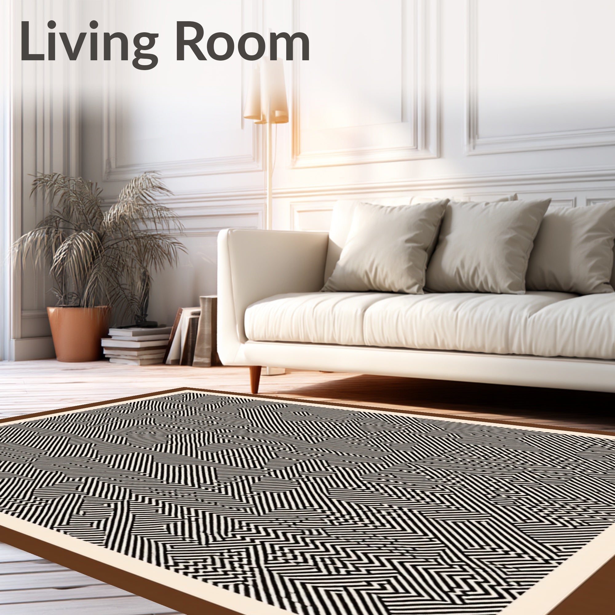 Modern Black White Maze Inlay Rug