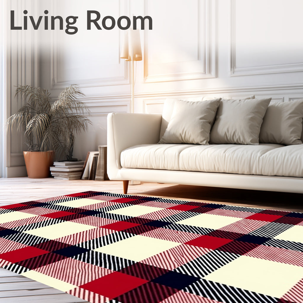 Classic Red Navy Cream Buffalo Checkered Rug