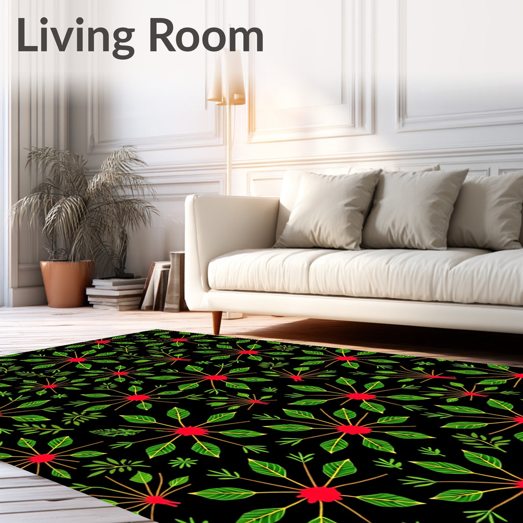 Red Starburst Green Leaf Arrangement Rug