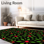Red Starburst Green Leaf Arrangement Rug