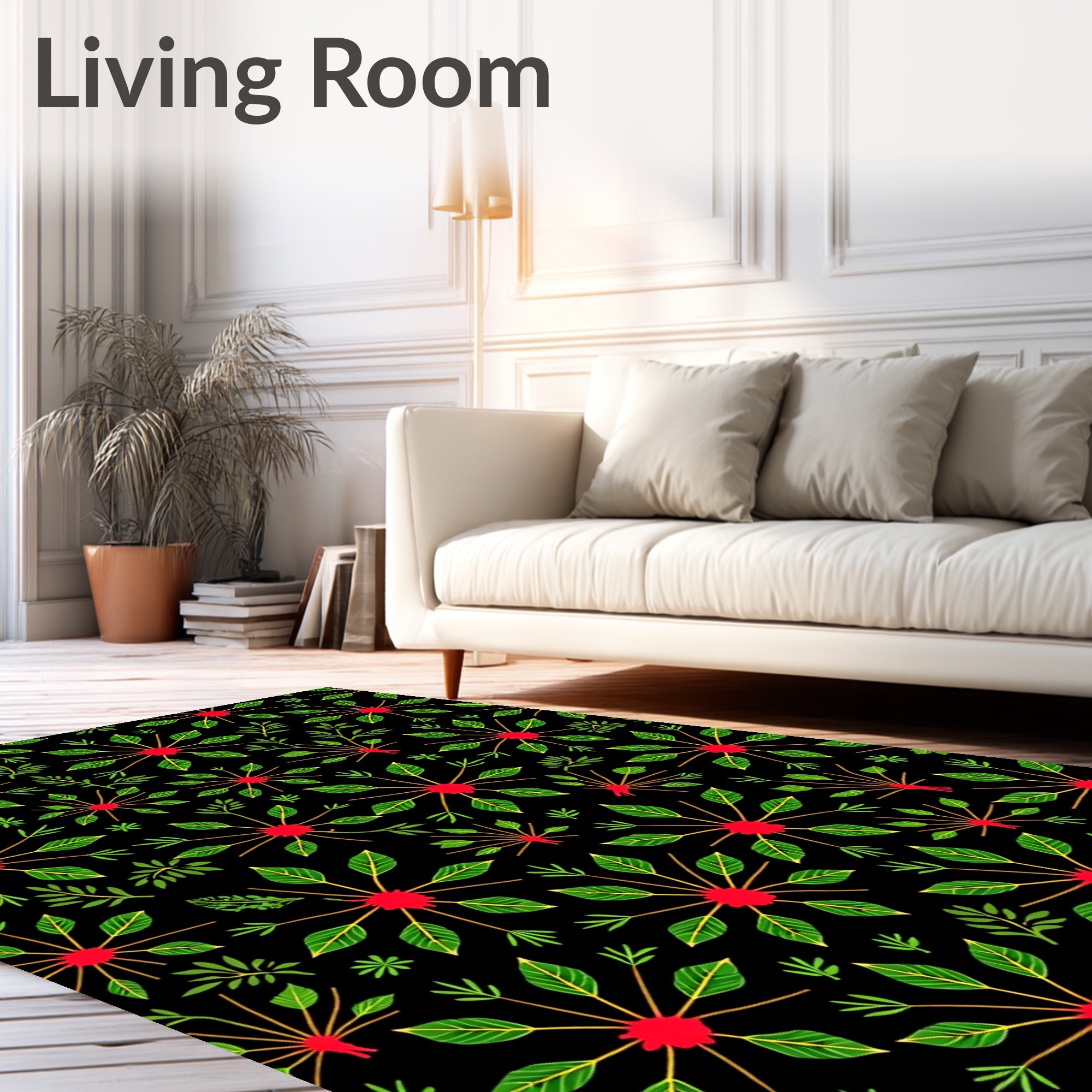 Red Starburst Green Leaf Arrangement Rug