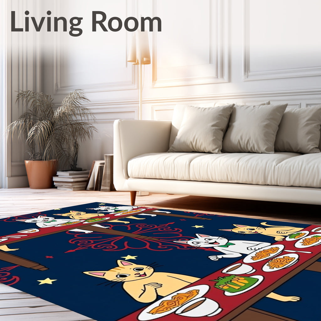 Whimsical Feline Dinner Party Stars Rug