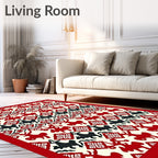 Red Black Reindeer Folk Art Rug