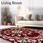 Crimson Ornate Leaf Mandala Rug