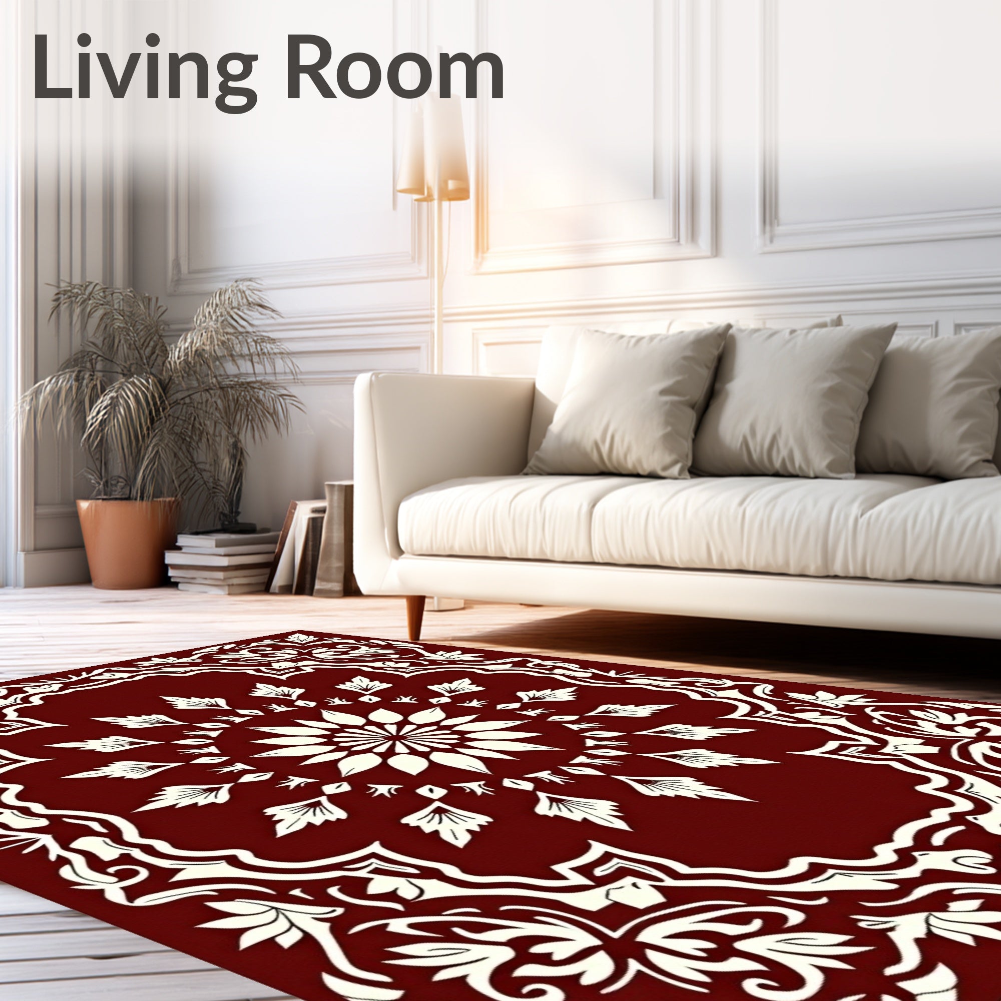 Crimson Ornate Leaf Mandala Rug