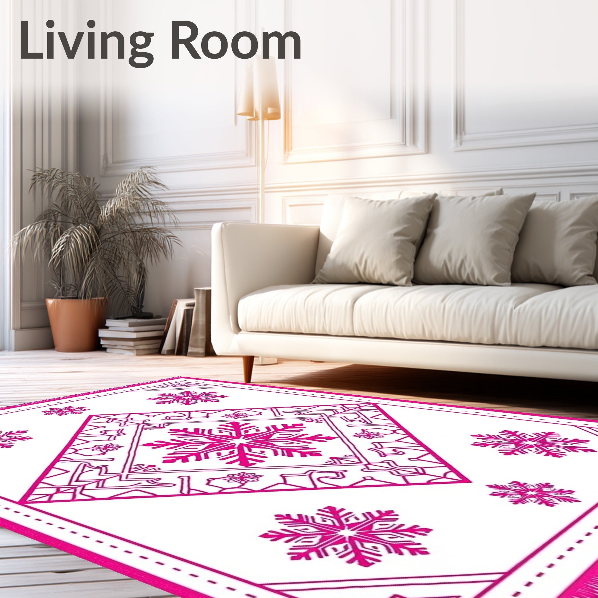 Hot Pink Snowflake Diamond Border Rug