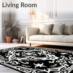 Black and White Ornamental Floral Medallion Rug