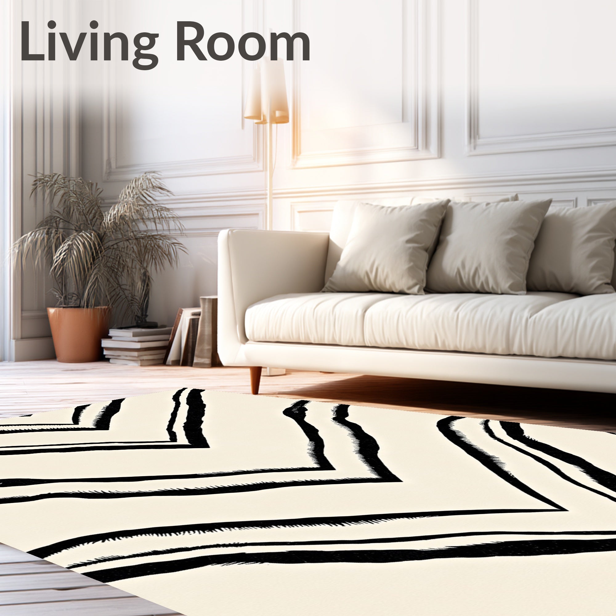 Bold Black Chevron Animal Print Rug