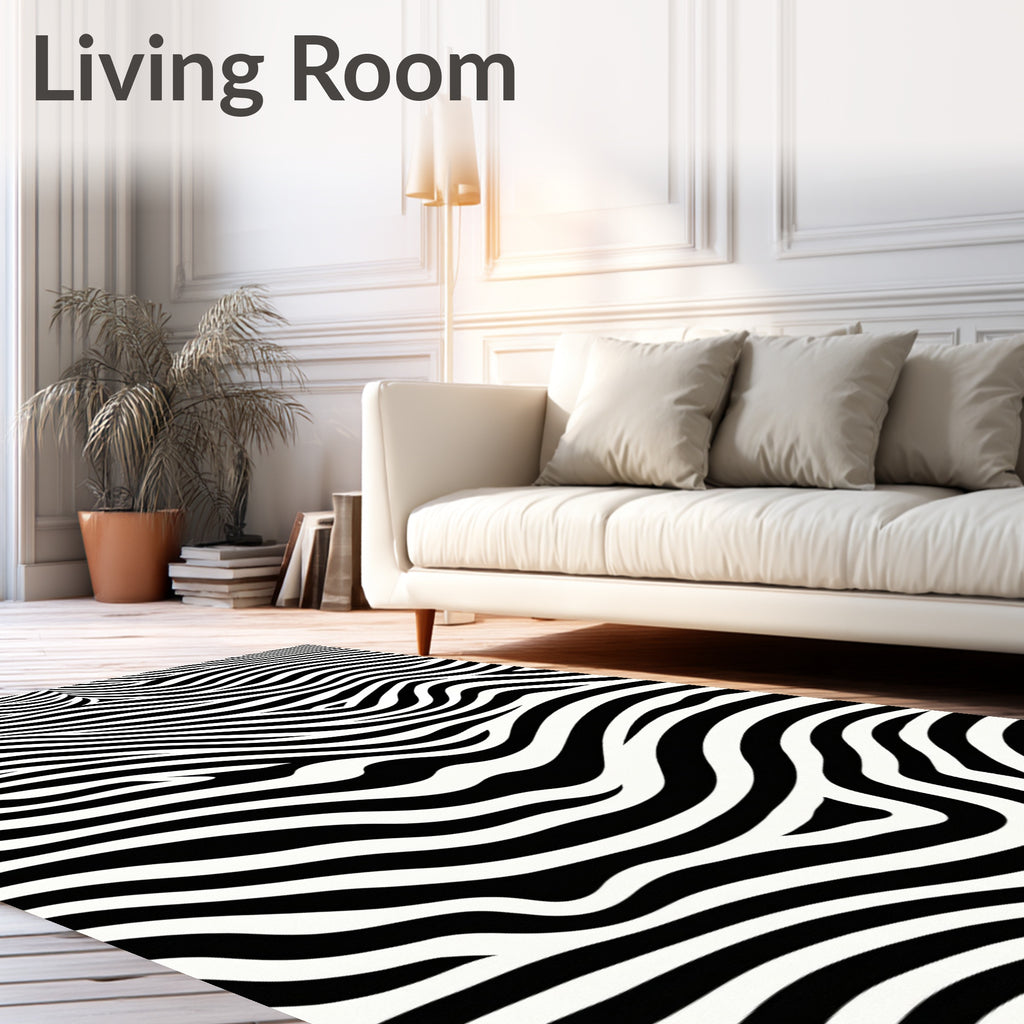 Modern Black White Wave Rug