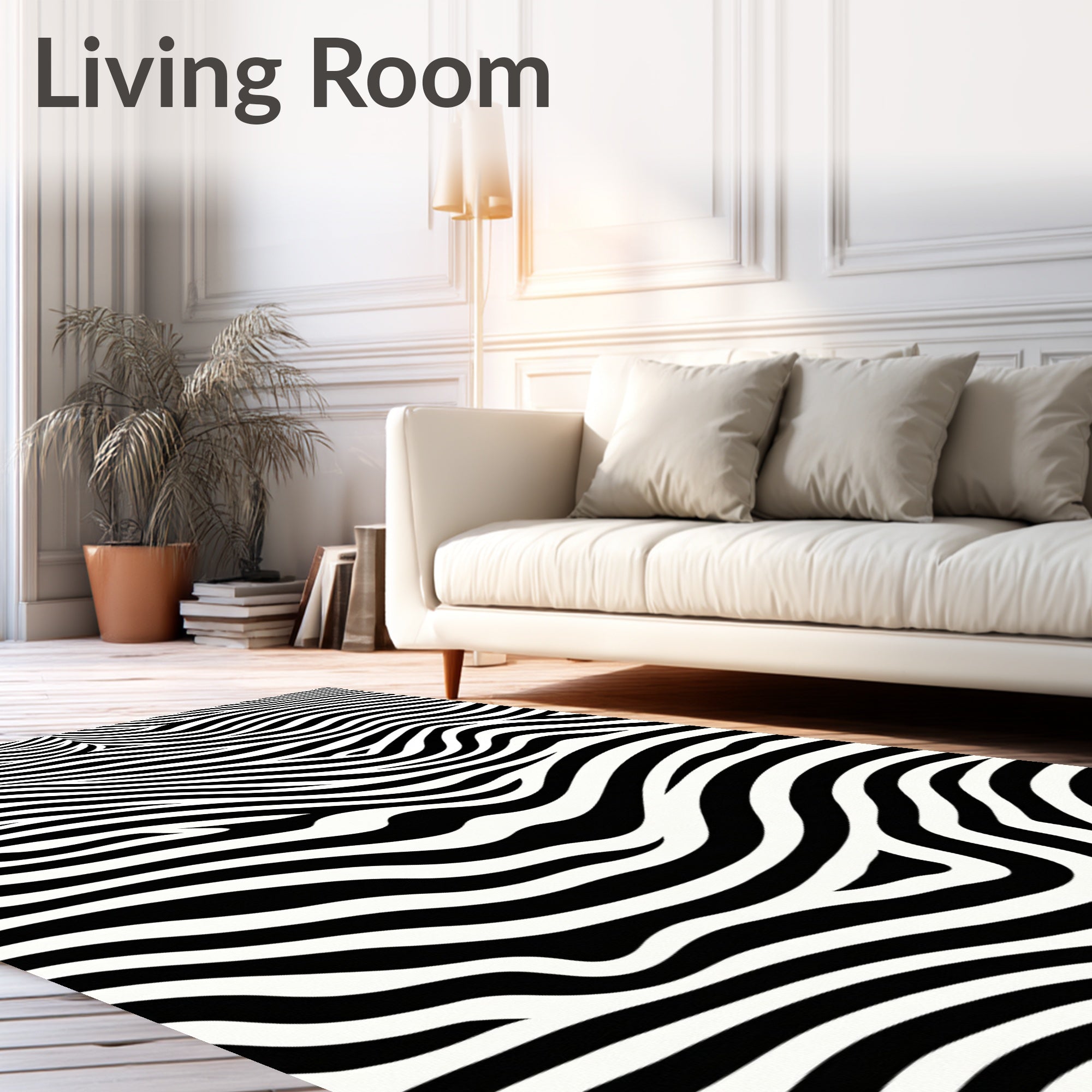 Modern Black White Wave Rug