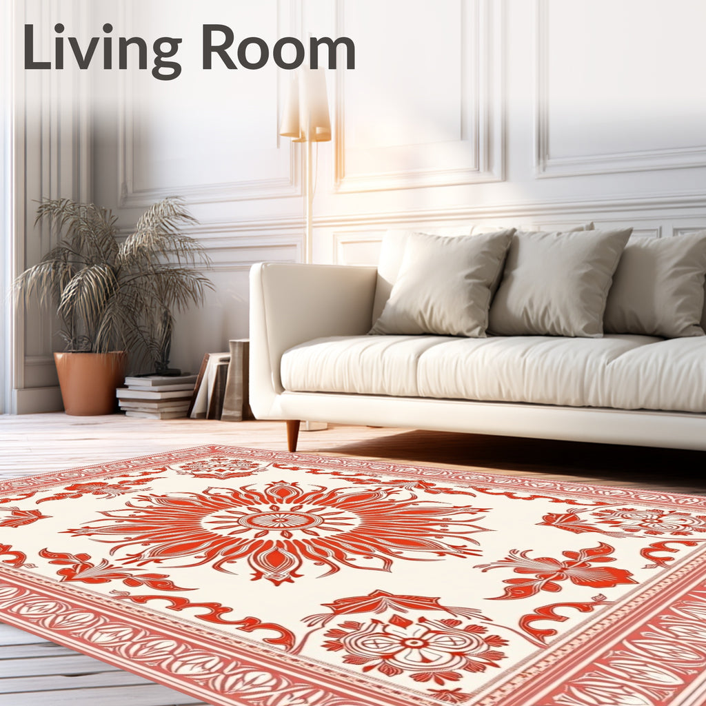 Crimson Sunburst Floral Medallion Rug