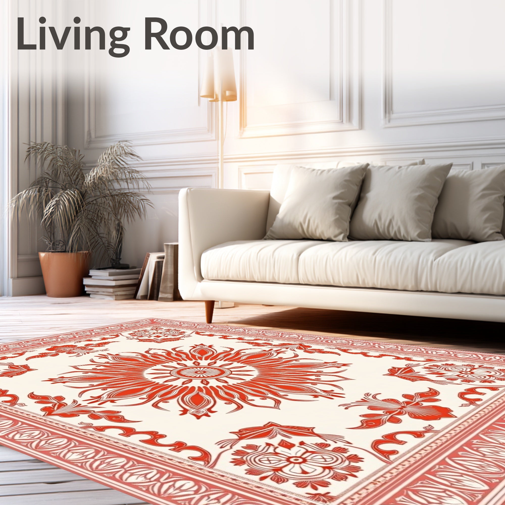 Crimson Sunburst Floral Medallion Rug