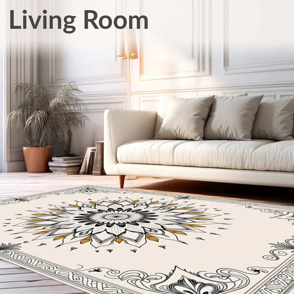 Ornate Floral Gold Mandala Rug
