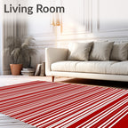 Bold Red White Linear Stripe Accent Rug