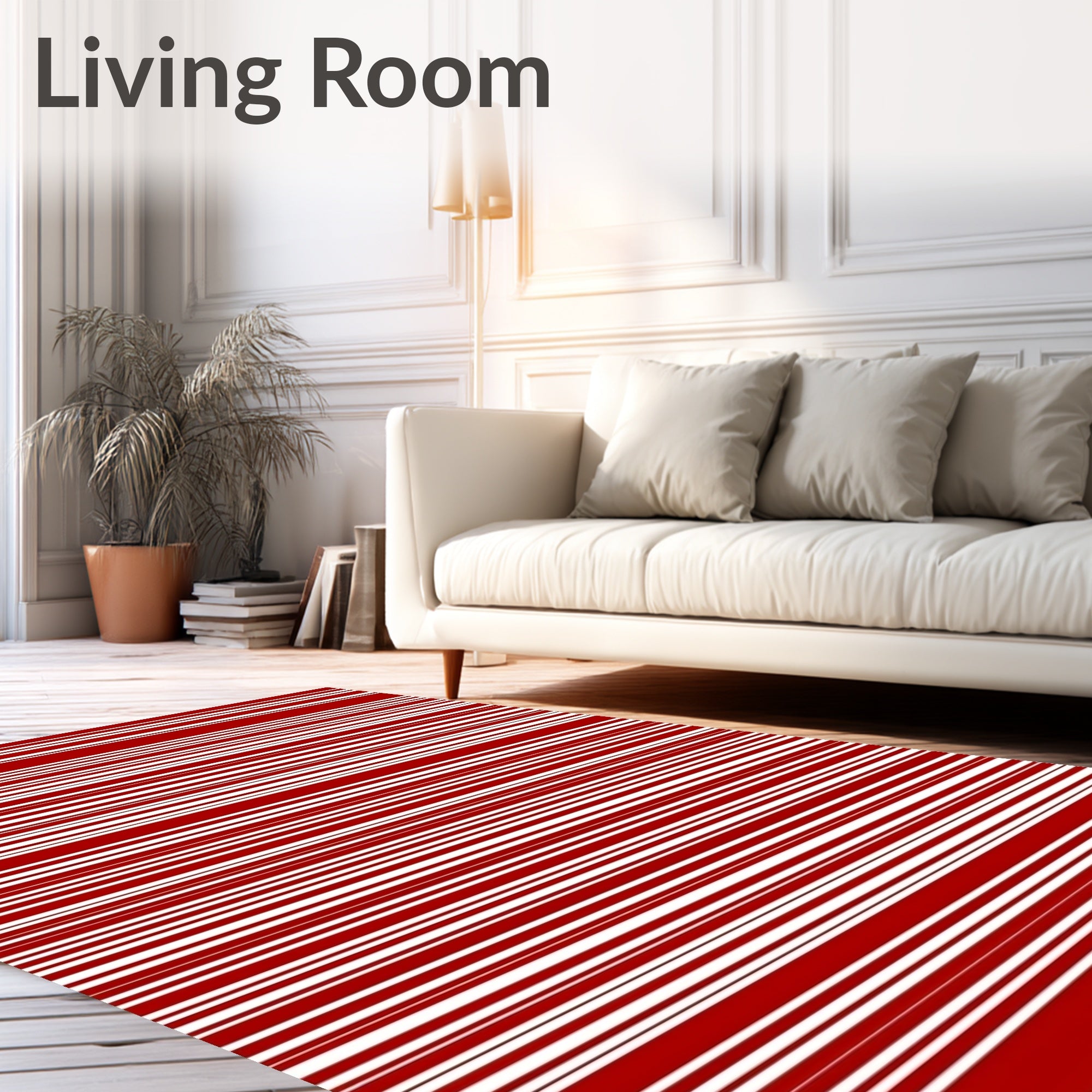 Bold Red White Linear Stripe Accent Rug