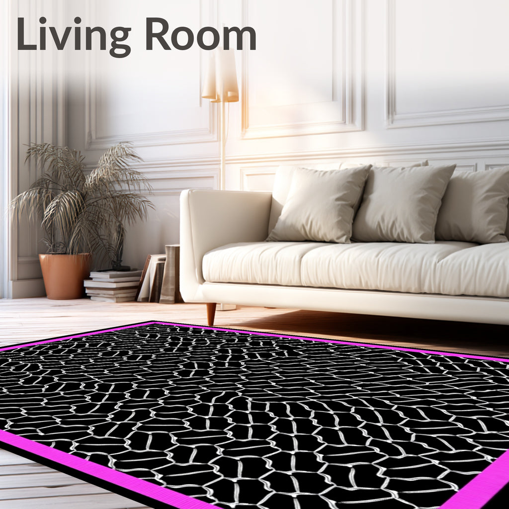 Pink Geometric Overlay Leather Rug