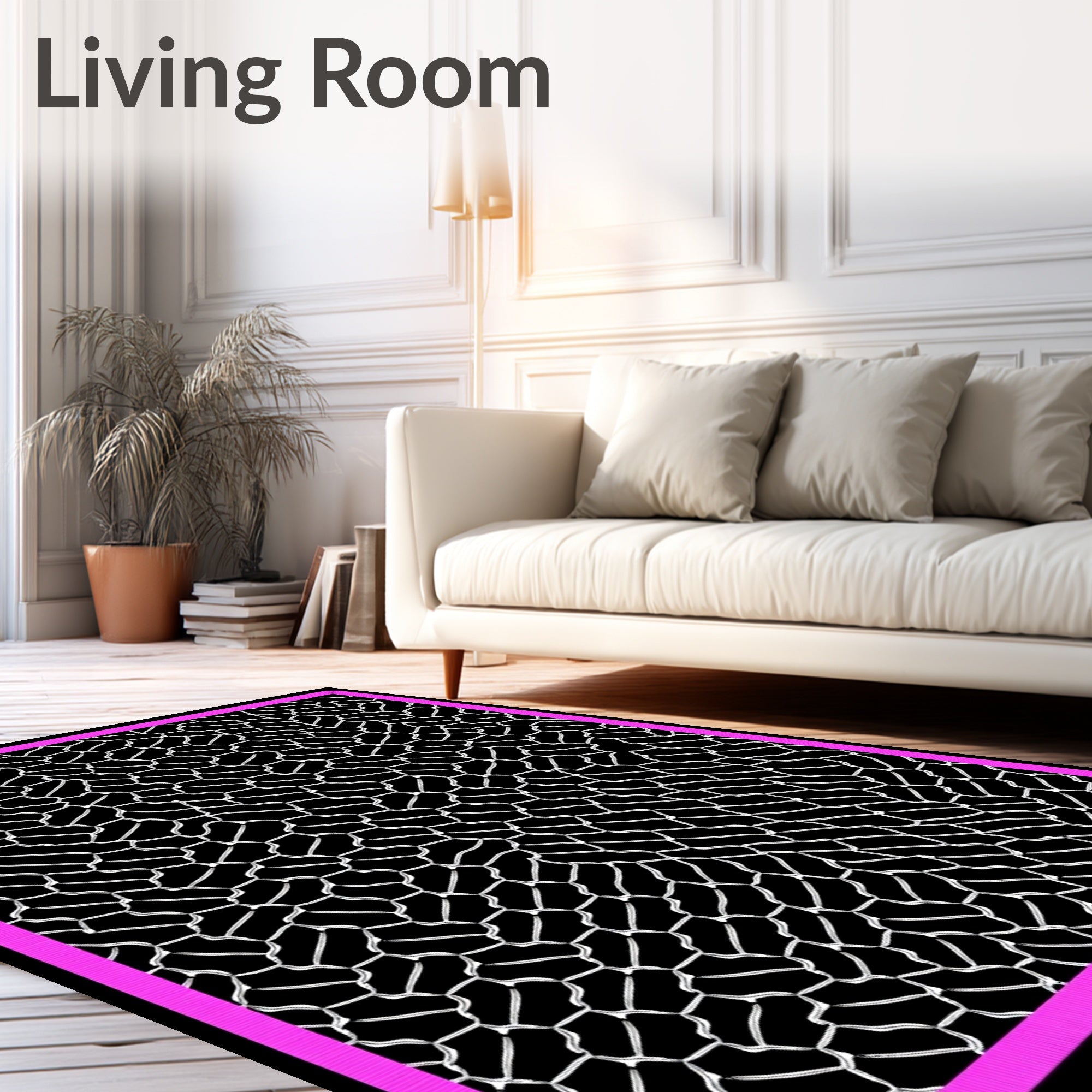 Pink Geometric Overlay Leather Rug