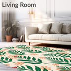 Cream Coral Green Fern Blossom Flourish Rug