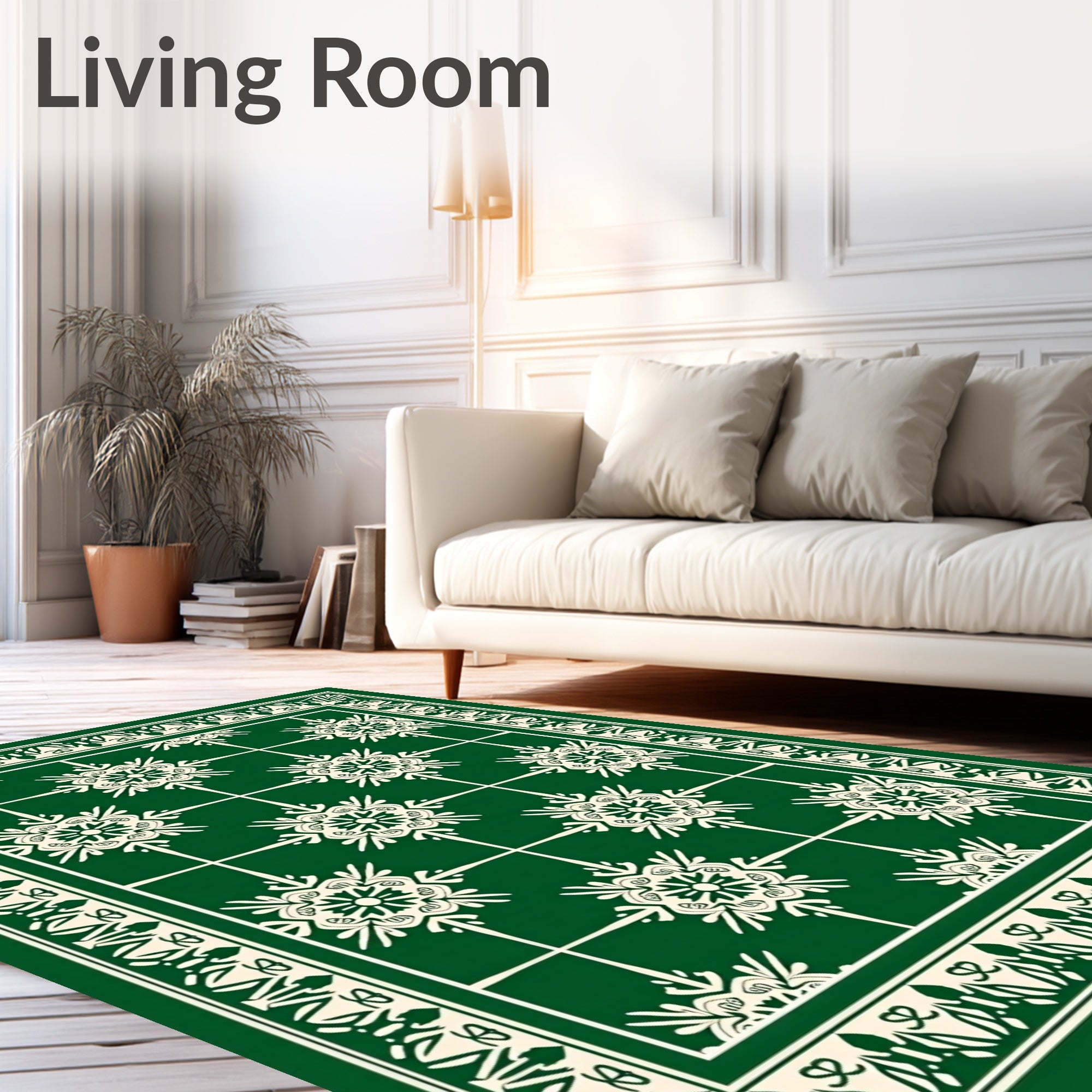 Enchanting Emerald Snowflakes Border Rug