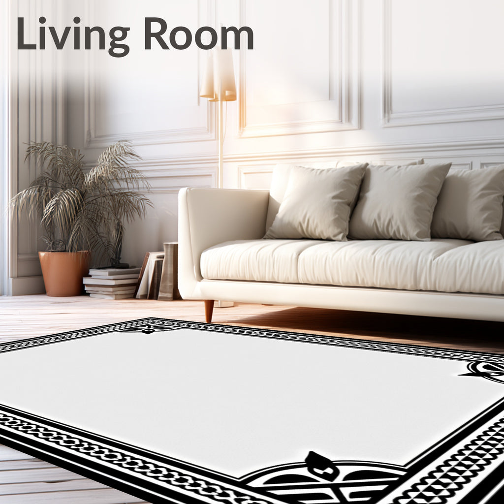 Black White Geometric Celtic Knot Border Rug