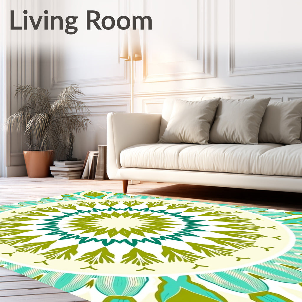 Radiant Teal Green Mandala Sunburst Rug