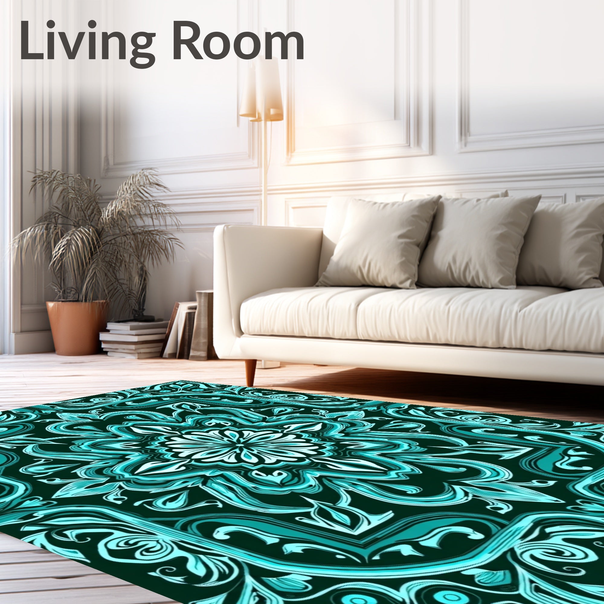 Teal Medallion Floral Swirl Rug