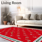 Delicate Red Foliage Floral Border Rug