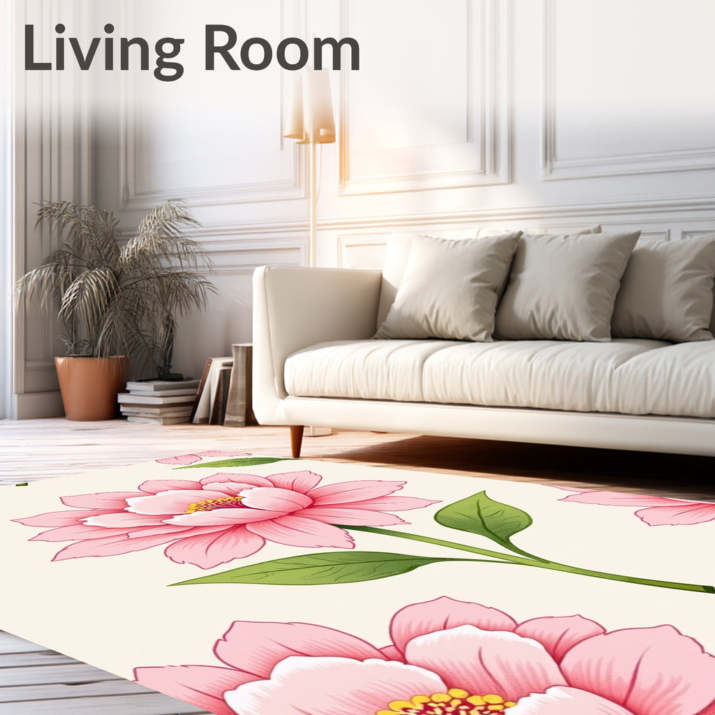 Soft Pink Peony Garden Bloom Rug