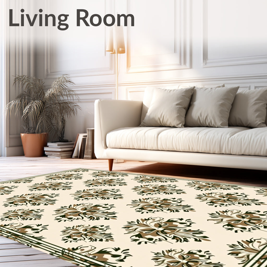 Vintage Brown Floral Damask Repeat Rug