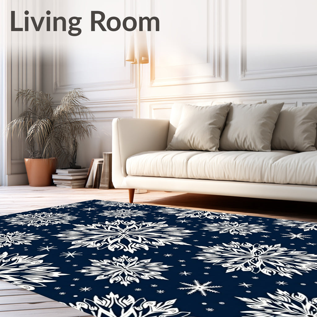 Classic White Snowflake Winter Navy Rug