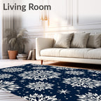 Classic White Snowflake Winter Navy Rug