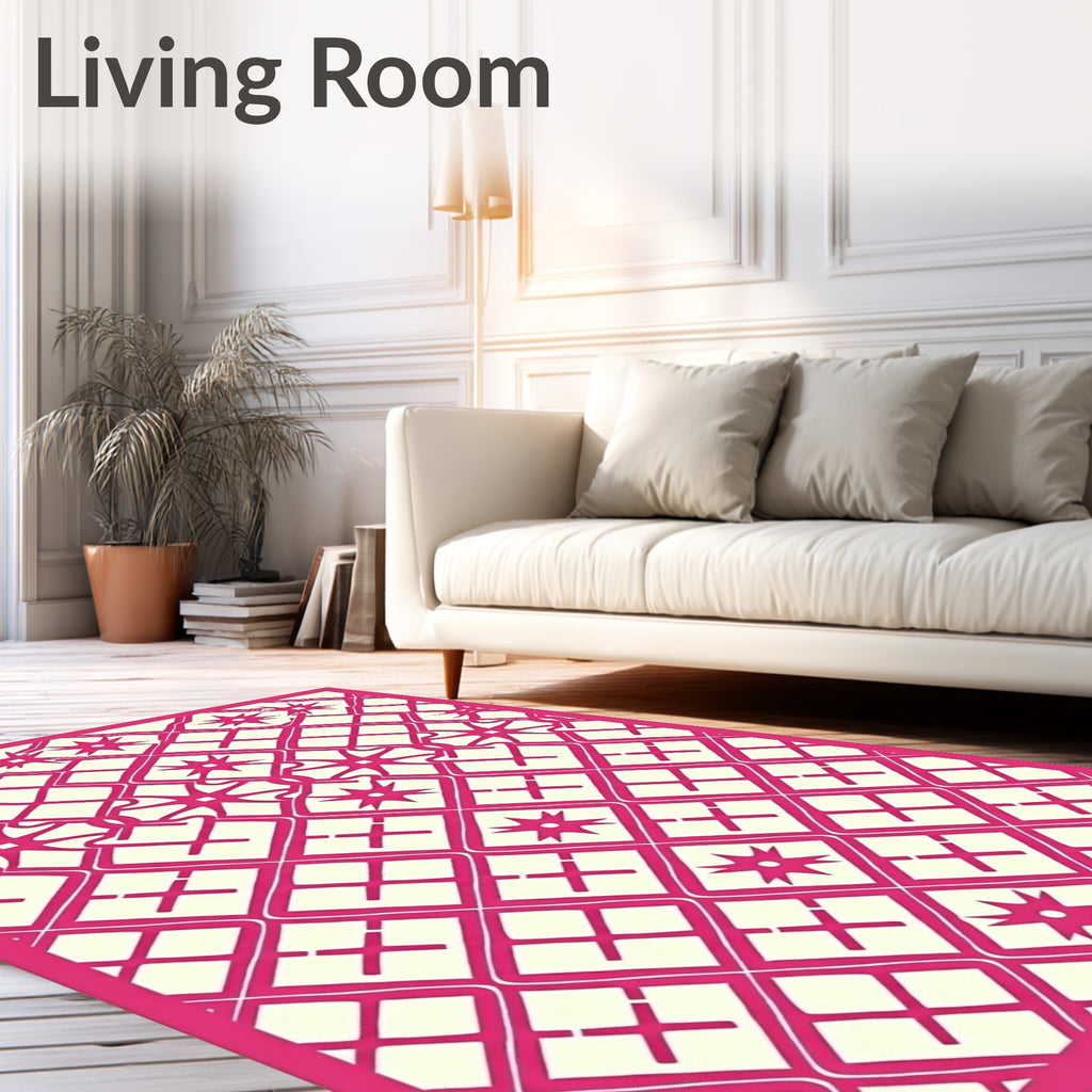 Bright Pink Cream Lattice Star Rug