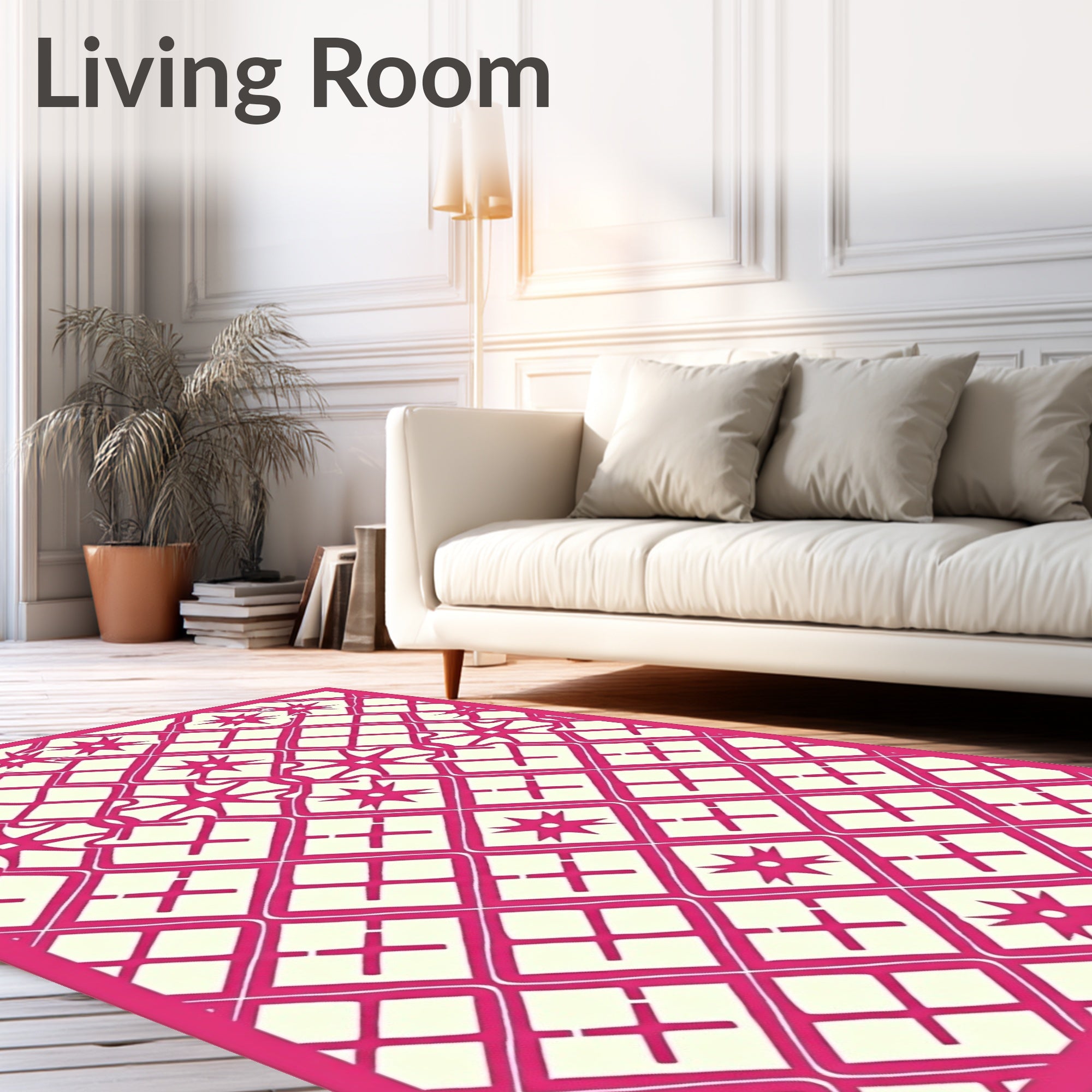 Bright Pink Cream Lattice Star Rug